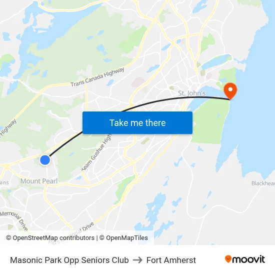 Masonic Park Opp Seniors Club to Fort Amherst map