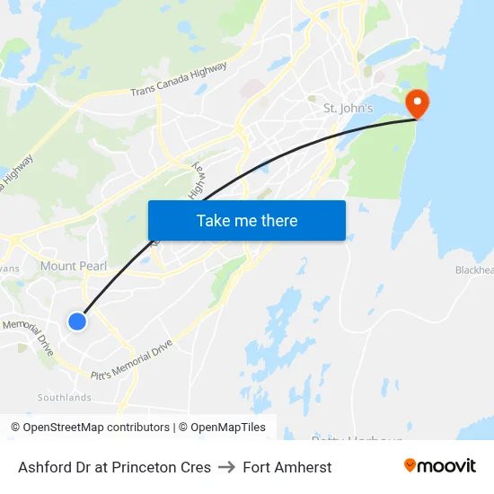 Ashford Dr at Princeton Cres to Fort Amherst map