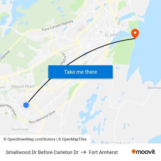 Smallwood Dr Before Carleton Dr to Fort Amherst map