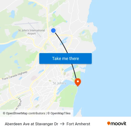 Aberdeen Ave at Stavanger Dr to Fort Amherst map