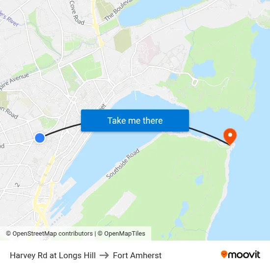 Harvey Rd at Longs Hill to Fort Amherst map
