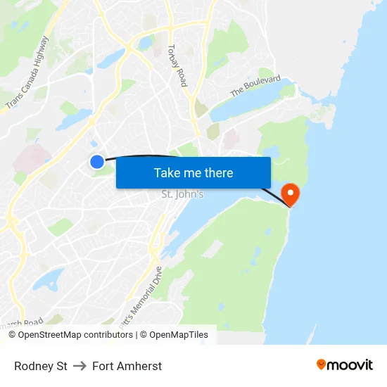 Rodney St to Fort Amherst map