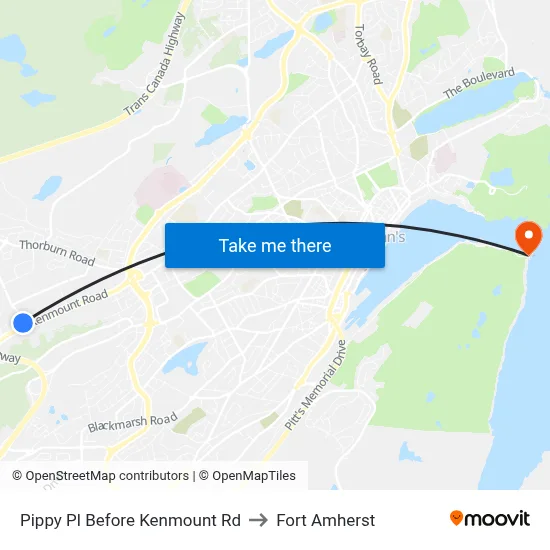 Pippy Pl Before Kenmount Rd to Fort Amherst map