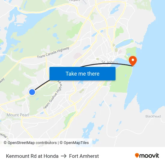 Kenmount Rd at Honda to Fort Amherst map