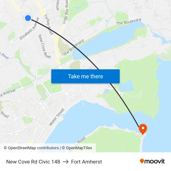 New Cove Rd Civic 148 to Fort Amherst map