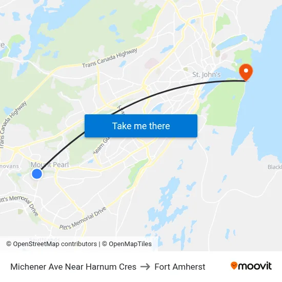 Michener Ave Near Harnum Cres to Fort Amherst map
