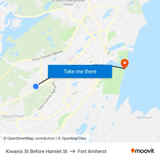 Kiwanis St Before Hamlet St to Fort Amherst map
