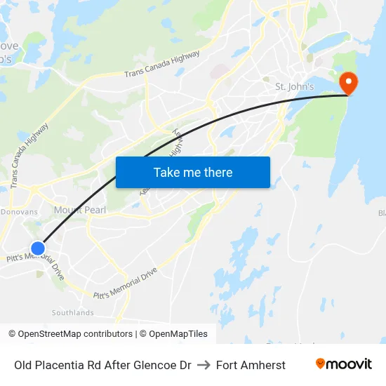 Old Placentia Rd After Glencoe Dr to Fort Amherst map