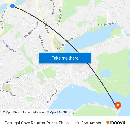 Portugal Cove Rd After Prince Philip Dr to Fort Amherst map