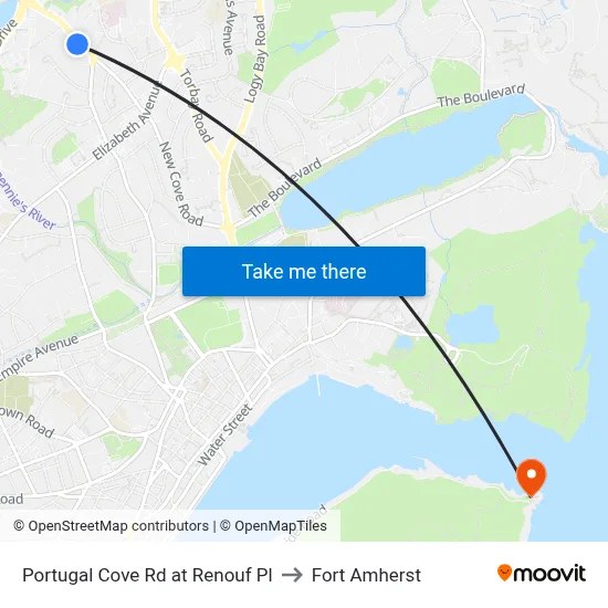 Portugal Cove Rd at Renouf Pl to Fort Amherst map