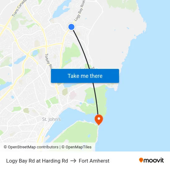 Logy Bay Rd at Harding Rd to Fort Amherst map