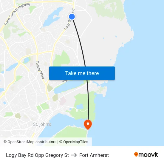 Logy Bay Rd Opp Gregory St to Fort Amherst map