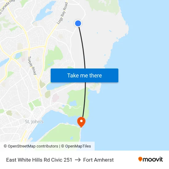 East White Hills Rd Civic 251 to Fort Amherst map
