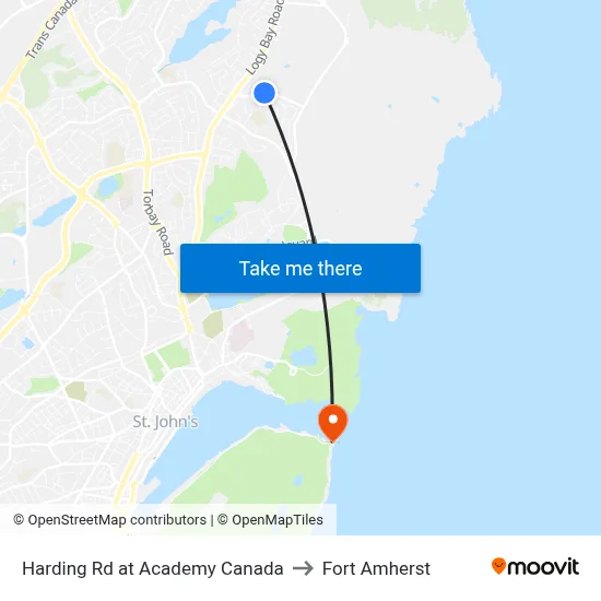 Harding Rd at Academy Canada to Fort Amherst map