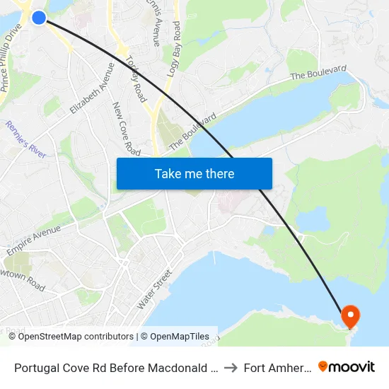 Portugal Cove Rd Before Macdonald Dr to Fort Amherst map