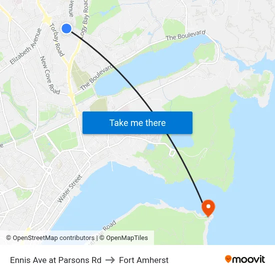 Ennis Ave at Parsons Rd to Fort Amherst map