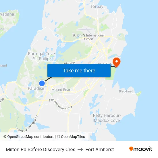 Milton Rd Before Discovery Cres to Fort Amherst map