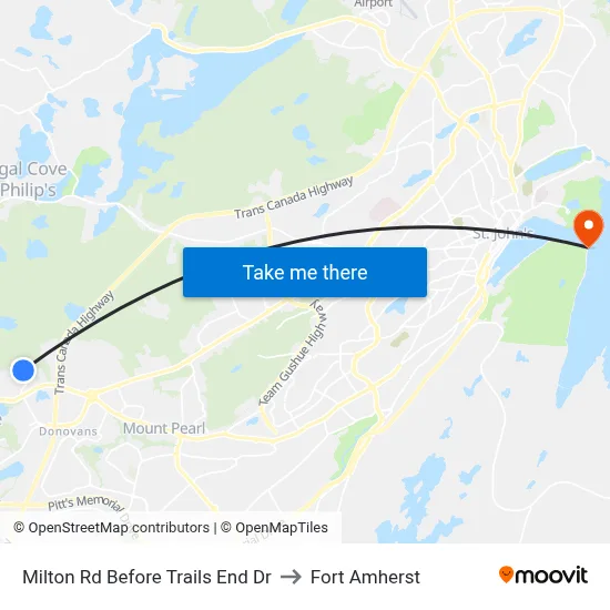 Milton Rd Before Trails End Dr to Fort Amherst map
