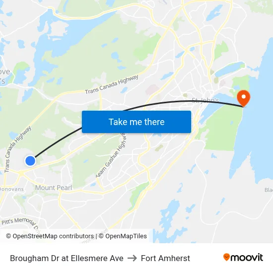 Brougham Dr at Ellesmere Ave to Fort Amherst map