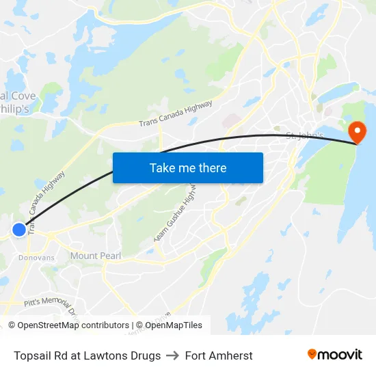 Topsail Rd at Lawtons Drugs to Fort Amherst map