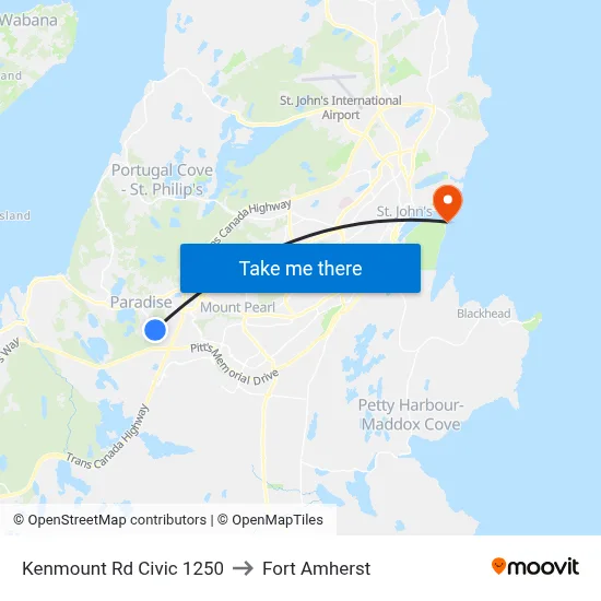 Kenmount Rd Civic 1250 to Fort Amherst map
