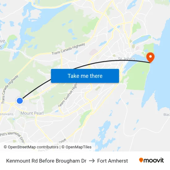 Kenmount Rd Before Brougham Dr to Fort Amherst map