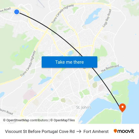 Viscount St Before Portugal Cove Rd to Fort Amherst map
