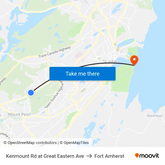 Kenmount Rd at Great Eastern Ave to Fort Amherst map