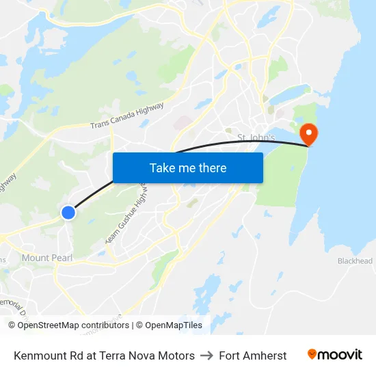 Kenmount Rd at Terra Nova Motors to Fort Amherst map
