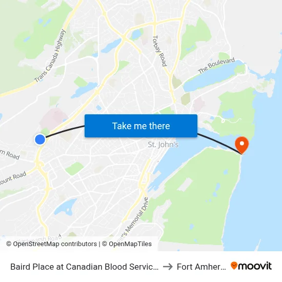 Baird Place at Canadian Blood Services to Fort Amherst map