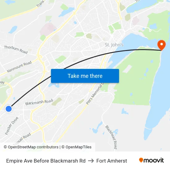 Empire Ave Before Blackmarsh Rd to Fort Amherst map