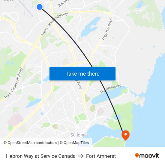 Hebron Way at Service Canada to Fort Amherst map