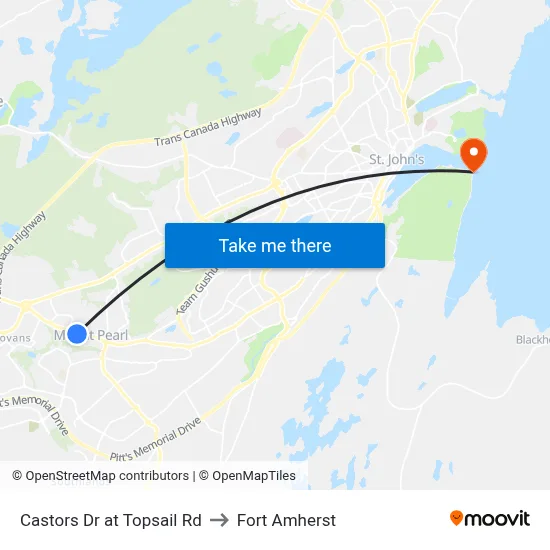 Castors Dr at Topsail Rd to Fort Amherst map