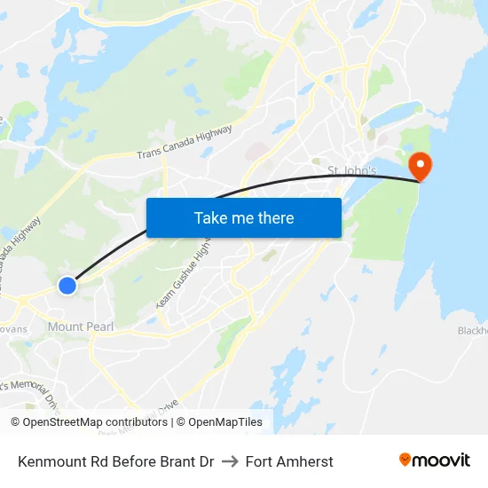 Kenmount Rd Before Brant Dr to Fort Amherst map