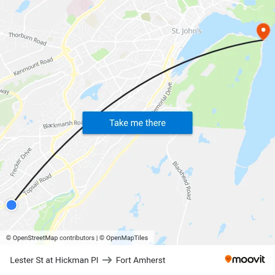 Lester St at Hickman Pl to Fort Amherst map