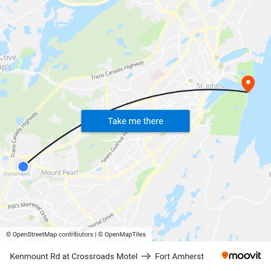 Kenmount Rd at Crossroads Motel to Fort Amherst map