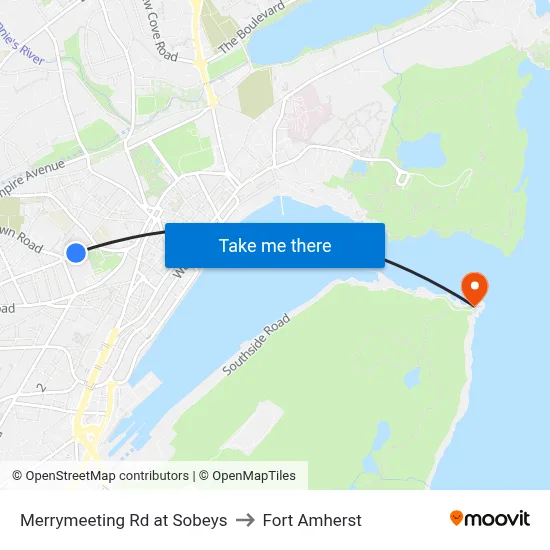 Merrymeeting Rd at Sobeys to Fort Amherst map