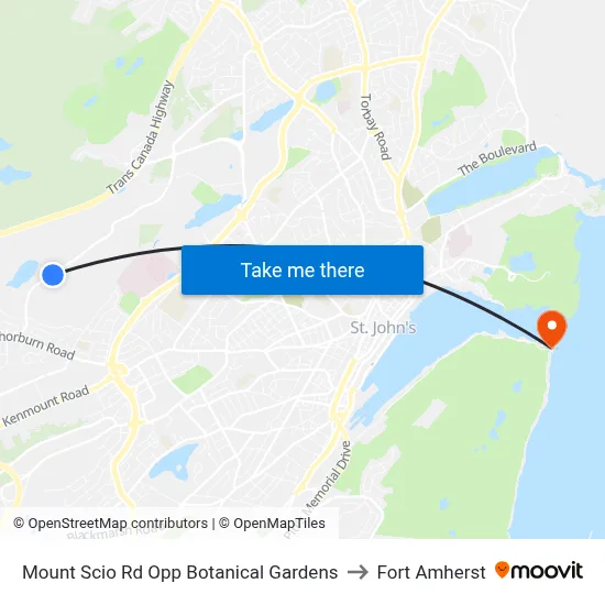 Mount Scio Rd Opp Botanical Gardens to Fort Amherst map