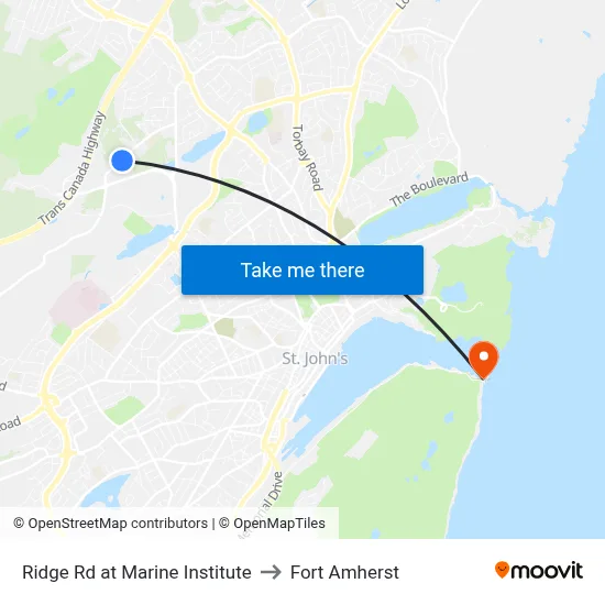 Ridge Rd at Marine Institute to Fort Amherst map