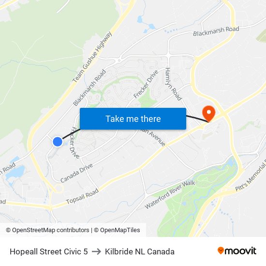 Hopeall Street Civic 5 to Kilbride NL Canada map