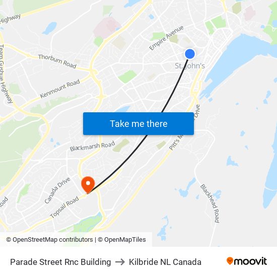 Parade Street Rnc Building to Kilbride NL Canada map