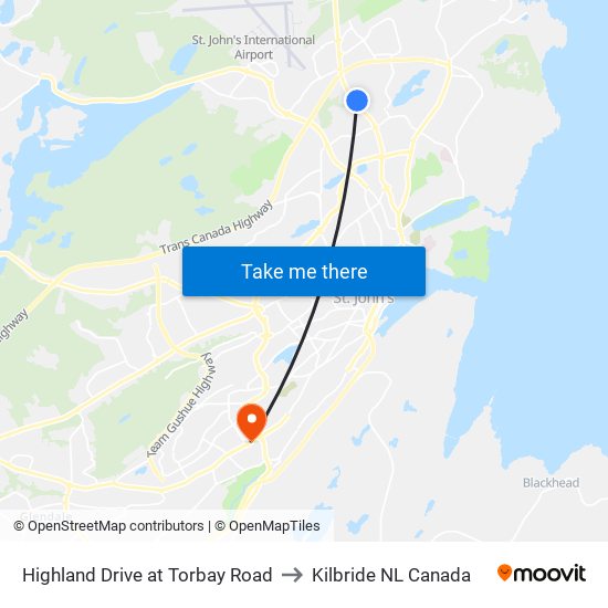 Highland Drive at Torbay Road to Kilbride NL Canada map