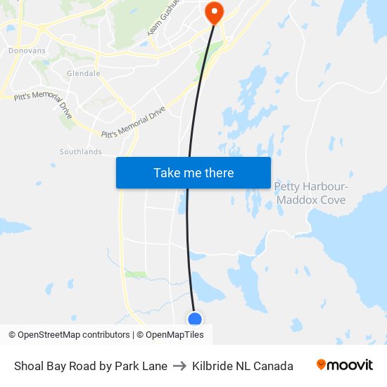 Shoal Bay Road by Park Lane to Kilbride NL Canada map