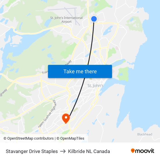 Stavanger Drive Staples to Kilbride NL Canada map