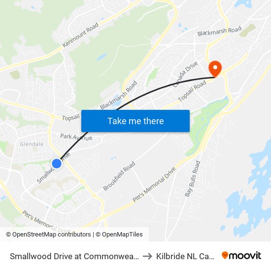 Smallwood Drive at Commonwealth Ave to Kilbride NL Canada map