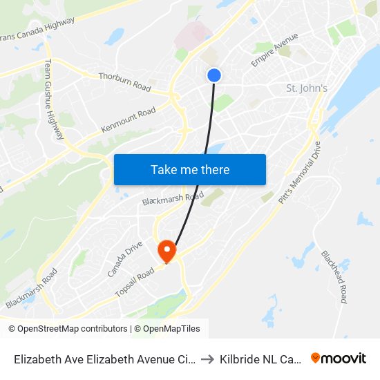 Elizabeth Ave Elizabeth Avenue Civic 389 to Kilbride NL Canada map
