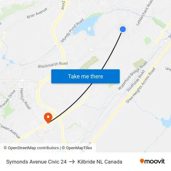 Symonds Avenue Civic 24 to Kilbride NL Canada map