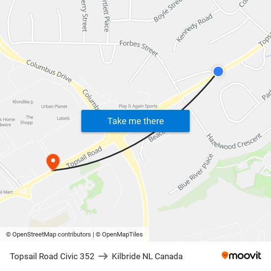 Topsail Road Civic 352 to Kilbride NL Canada map