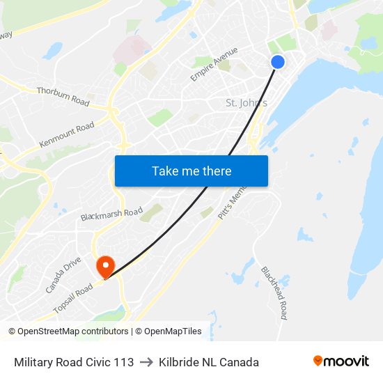 Military Road Civic 113 to Kilbride NL Canada map