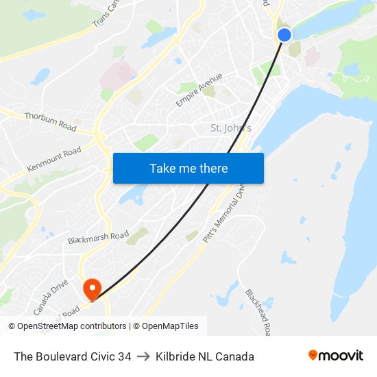 The Boulevard Civic 34 to Kilbride NL Canada map